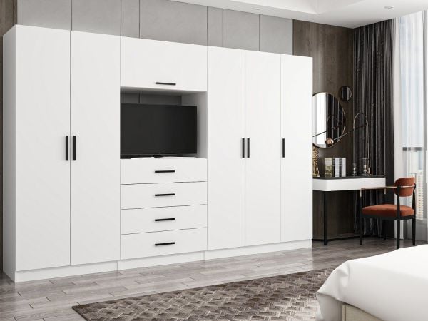 Kale 5 Kapaklı 6 Çekmeceli Tv Modüllü Dolap Beyaz