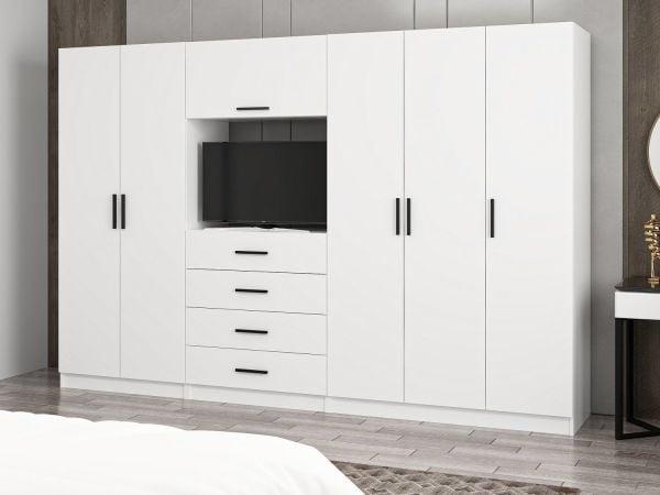 Kale 5 Kapaklı 2 Çekmeceli Tv Modüllü Dolap Beyaz