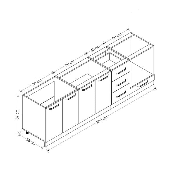 Minar 265 Cm Mutfak Dolabı Beyaz Antrasit 265-A3