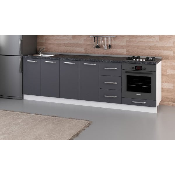 Minar 260 Cm Mutfak Dolabı Beyaz Antrasit 260-A3-Alt Modül