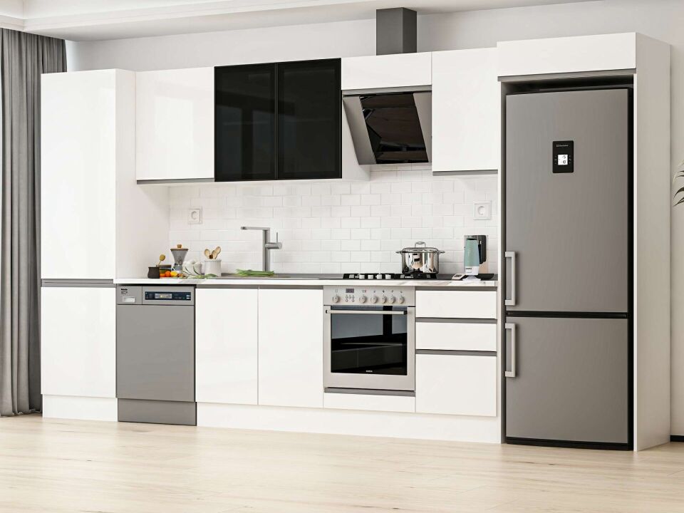 Alvinka 390X222 Cm High Gloss Mutfak Dolabı Mbb-E80B60S50-3 High Gloss | Beyaz - Suntalam