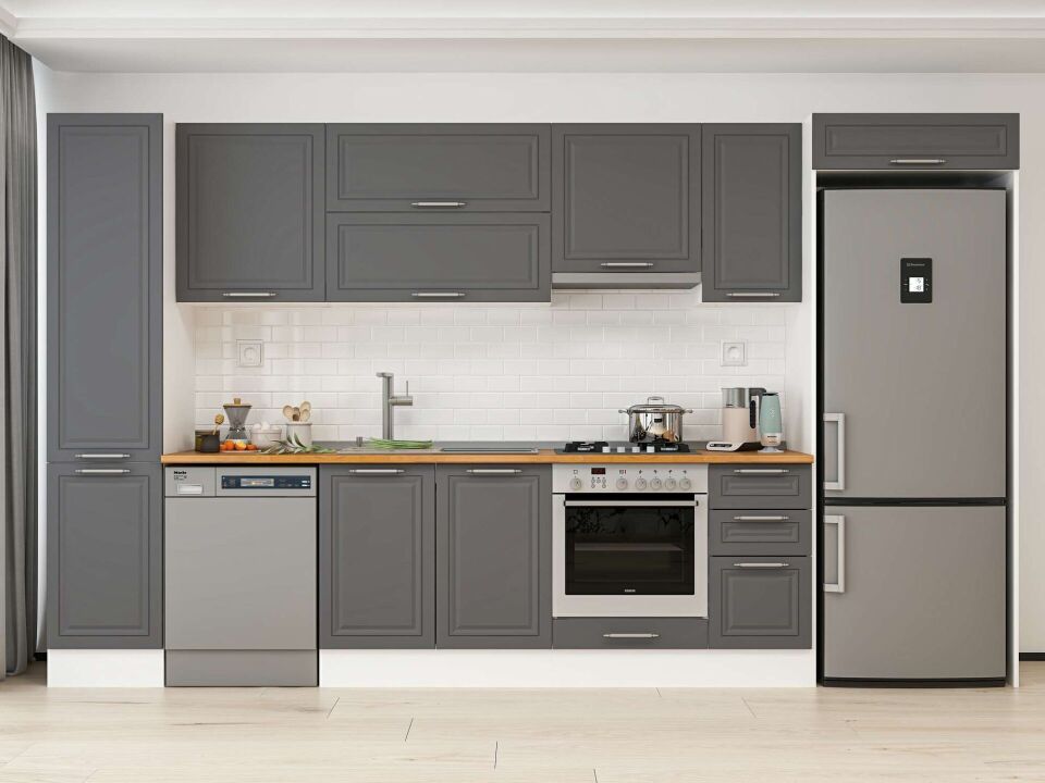 Alvinka 375X222 Cm Klasik Mebran Mutfak Dolabı Mbb-E90B45S40-1 Mebran | Antrasit - Mdf