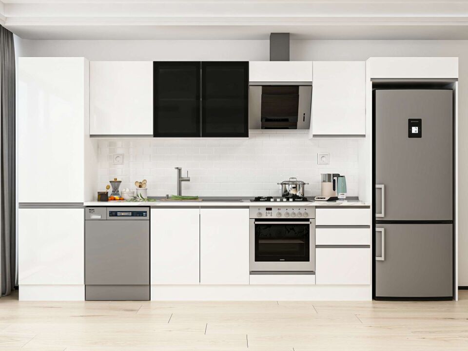 Alvinka 390X222 Cm High Gloss Mutfak Dolabı Mbb-E80B60S50-3 High Gloss | Beyaz - Mdf