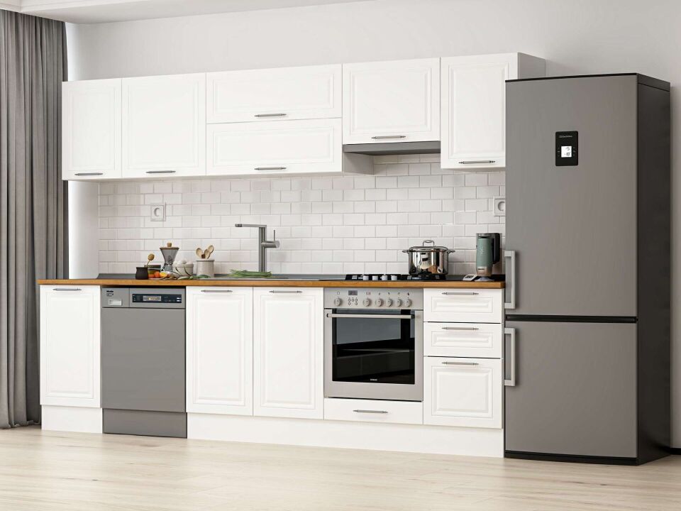 Alvinka 290X210 Cm Klasik Mebran Mutfak Dolabı M-E80S45S45-1 Mebran | Beyaz - Mdf