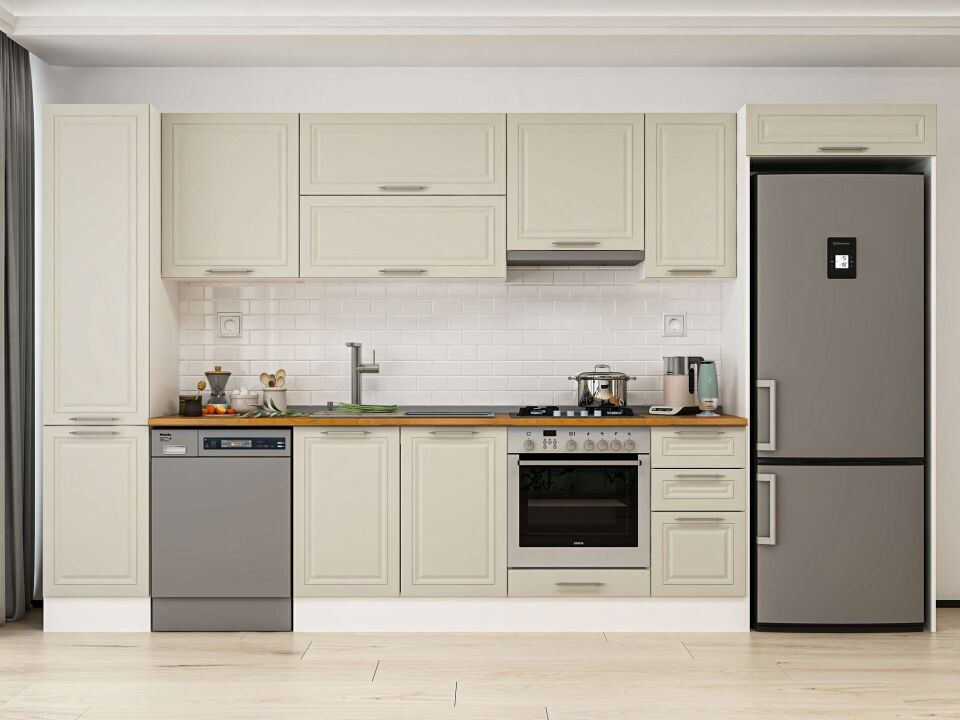 Alvinka 375X222 Cm Klasik Mebran Mutfak Dolabı Mbb-E90B45S40-1 Mebran | Kumtaşı - Mdf