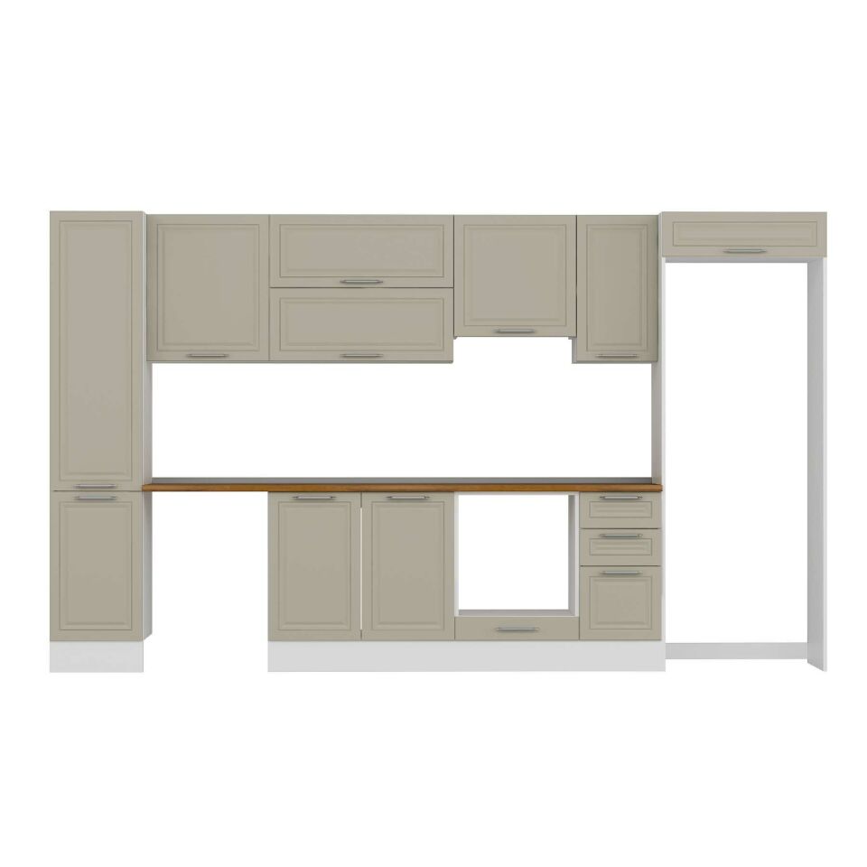 Alvinka 375X222 Cm Klasik Mebran Mutfak Dolabı Mbb-E90B45S40-1 Mebran | Kumtaşı - Mdf