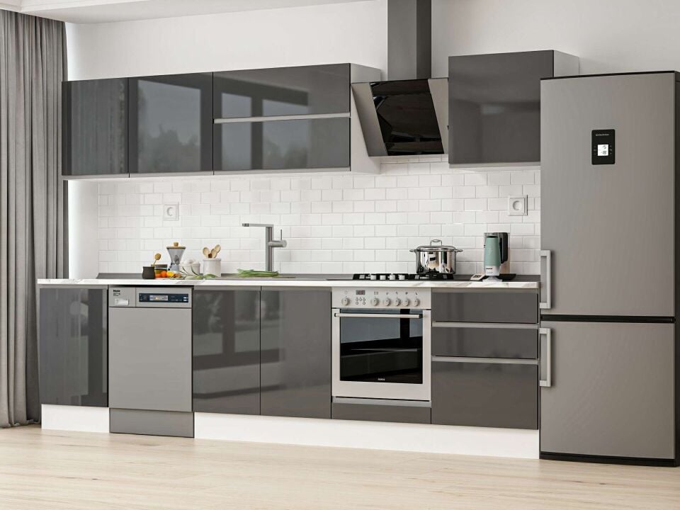 Alvinka 310X210 Cm High Gloss Mutfak Dolabı M-E80S50S60-2 High Gloss | Antrasit - Suntalam
