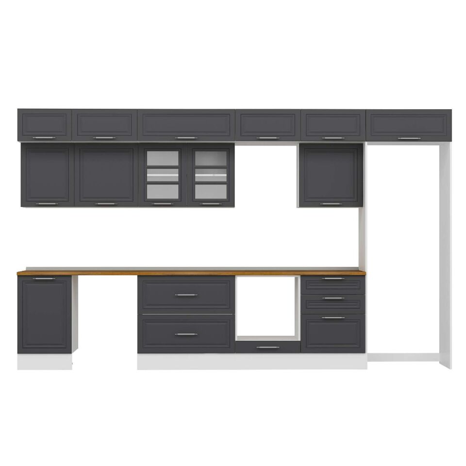 Alvinka 400X240 Cm Klasik Mebran Mutfak Dolabı Mb-E90S50S60-3 Mebran | Antrasit - Mdf