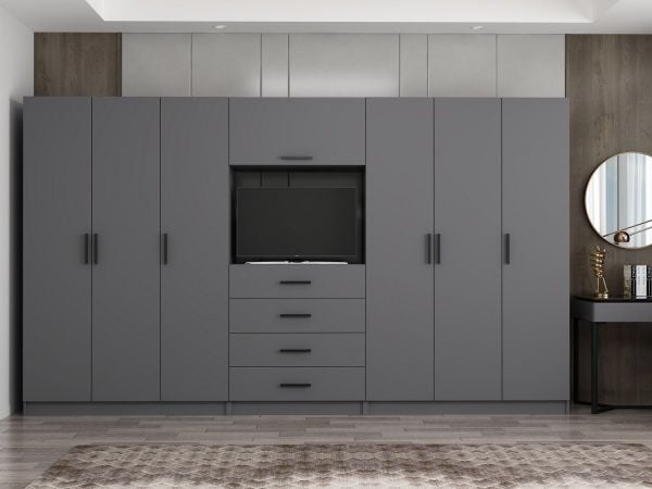 Kale 6 Kapaklı 8 Çekmeceli Tv Modüllü Dolap Antrasit