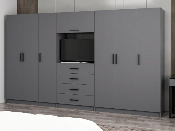 Kale 6 Kapaklı 8 Çekmeceli Tv Modüllü Dolap Antrasit