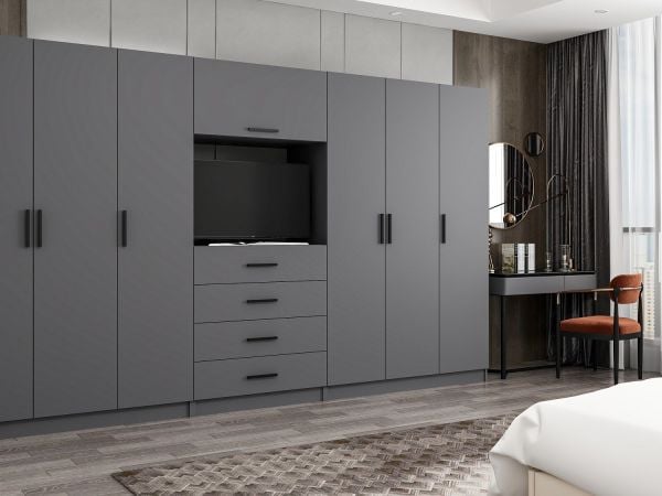 Kale 6 Kapaklı 8 Çekmeceli Tv Modüllü Dolap Antrasit