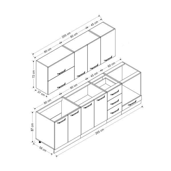 Minar 265 Cm Mutfak Dolabı Beyaz Antrasit 265-A6