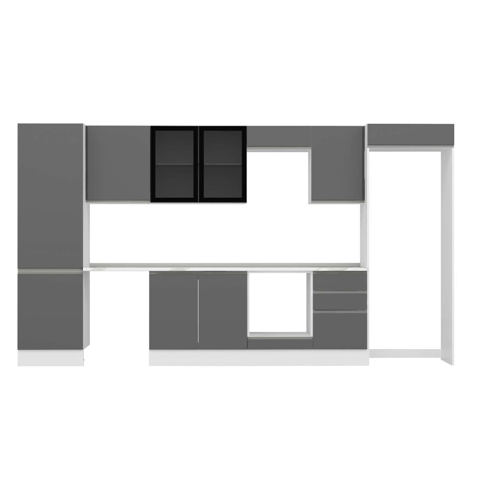 Alvinka 390X222 Cm High Gloss Mutfak Dolabı Mbb-E80B60S50-3 High Gloss | Antrasit - Mdf