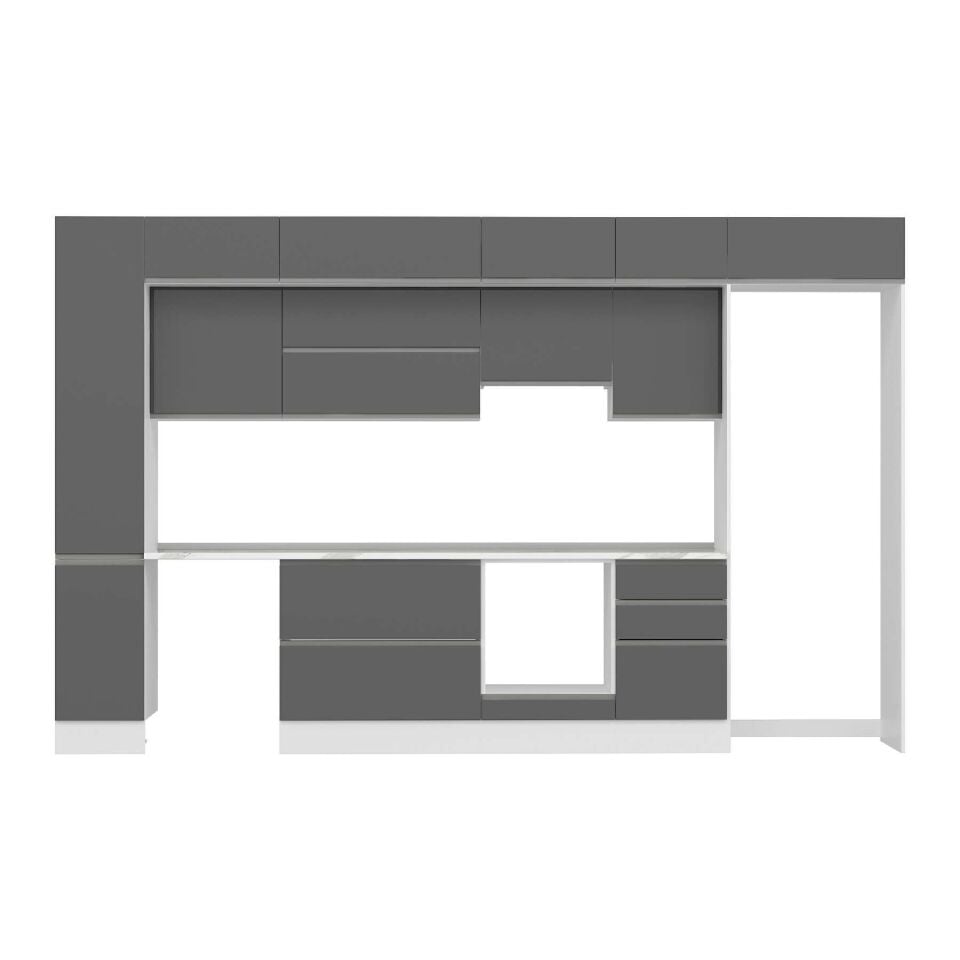 Alvinka 380X240 Cm High Gloss Mutfak Dolabı Mbb-E90B40S50-1 High Gloss | Antrasit - Mdf