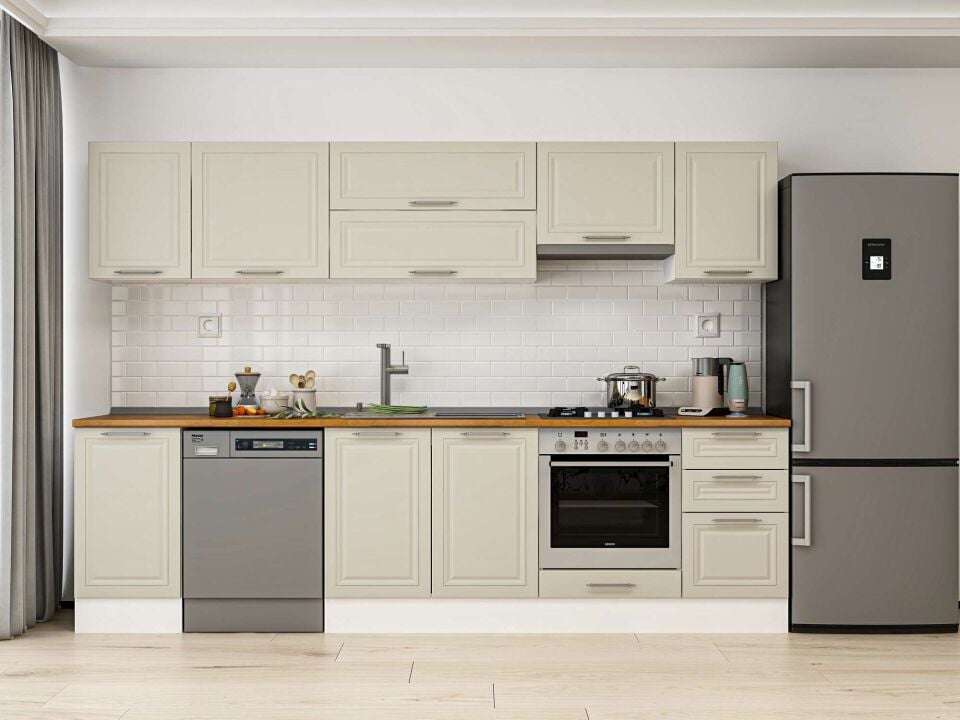 Alvinka 290X210 Cm Klasik Mebran Mutfak Dolabı M-E80S45S45-1 Mebran | Kumtaşı - Mdf