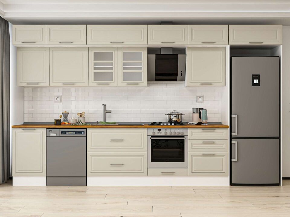 Alvinka 400X240 Cm Klasik Mebran Mutfak Dolabı Mb-E90S50S60-3 Mebran | Kumtaşı - Mdf