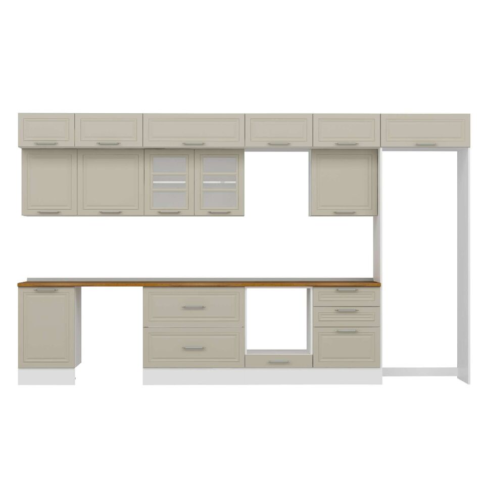 Alvinka 400X240 Cm Klasik Mebran Mutfak Dolabı Mb-E90S50S60-3 Mebran | Kumtaşı - Mdf