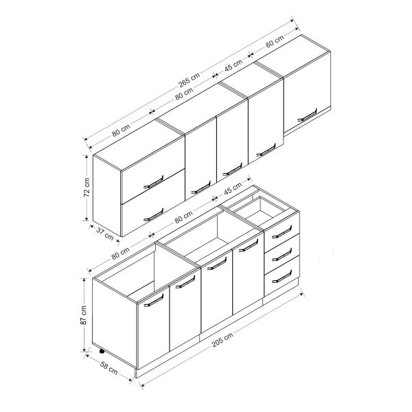 Minar 265 Cm Mutfak Dolabı Beyaz Antrasit 265-A7