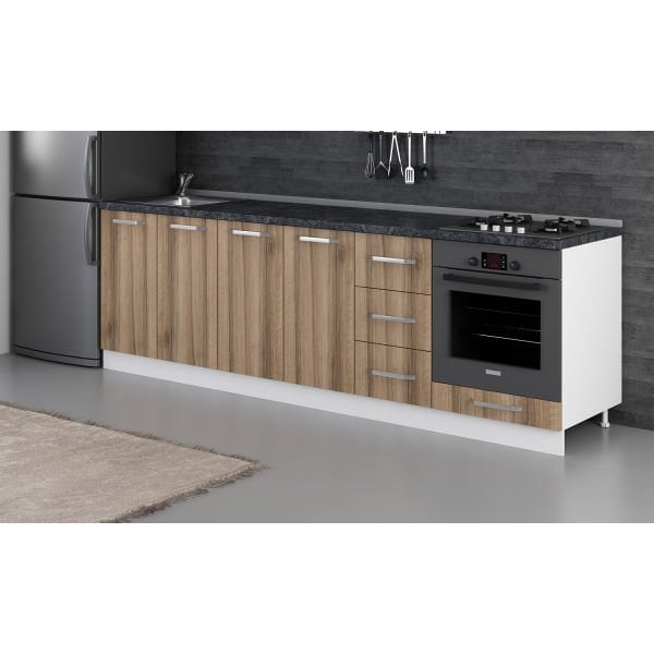 Minar 260 Cm Mutfak Dolabı Beyaz Dore 260-D3-Alt Modül