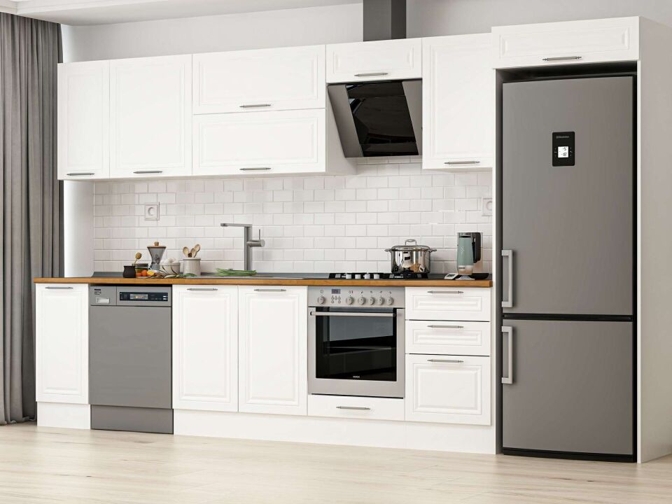 Alvinka 370X222 Cm Klasik Mebran Mutfak Dolabı Beyaz Beyaz Mb-E80S40S50-2