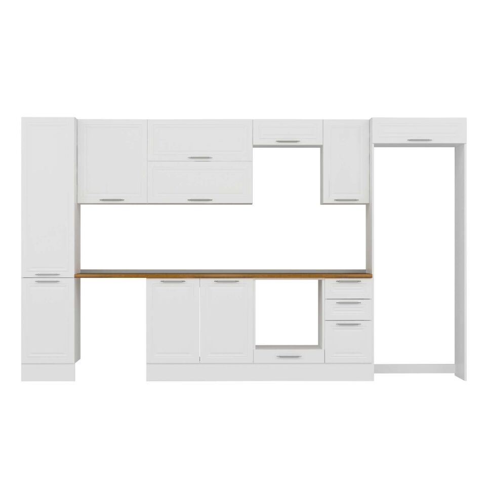 Alvinka 375X222 Cm Klasik Mebran Mutfak Dolabı Mbb-E90B45S40-2 Mebran | Beyaz - Mdf