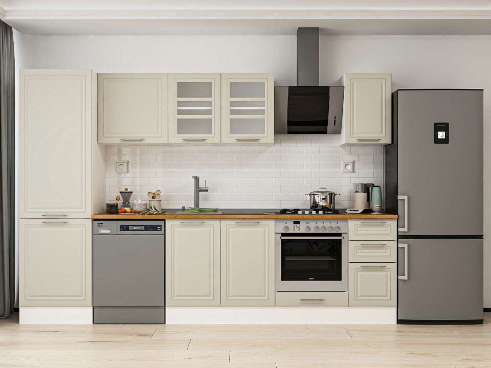 Alvinka 310X210 Cm Klasik Mebran Mutfak Dolabı Mb-E90B60S40-3 Mebran | Kumtaşı - Mdf