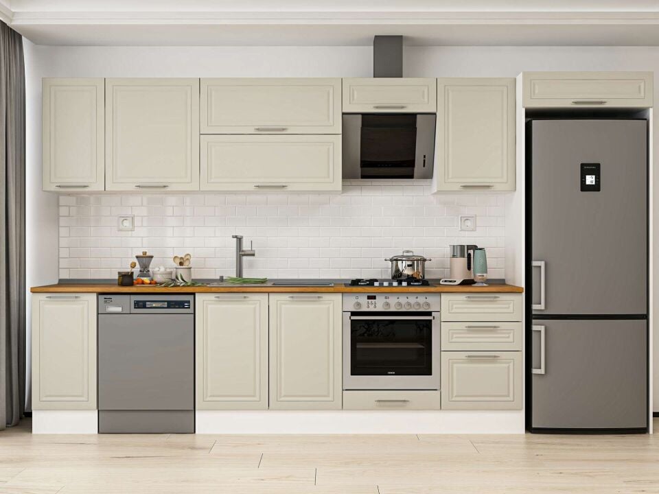 Alvinka 370X222 Cm Klasik Mebran Mutfak Dolabı Beyaz Beyaz Mb-E80S40S50-2