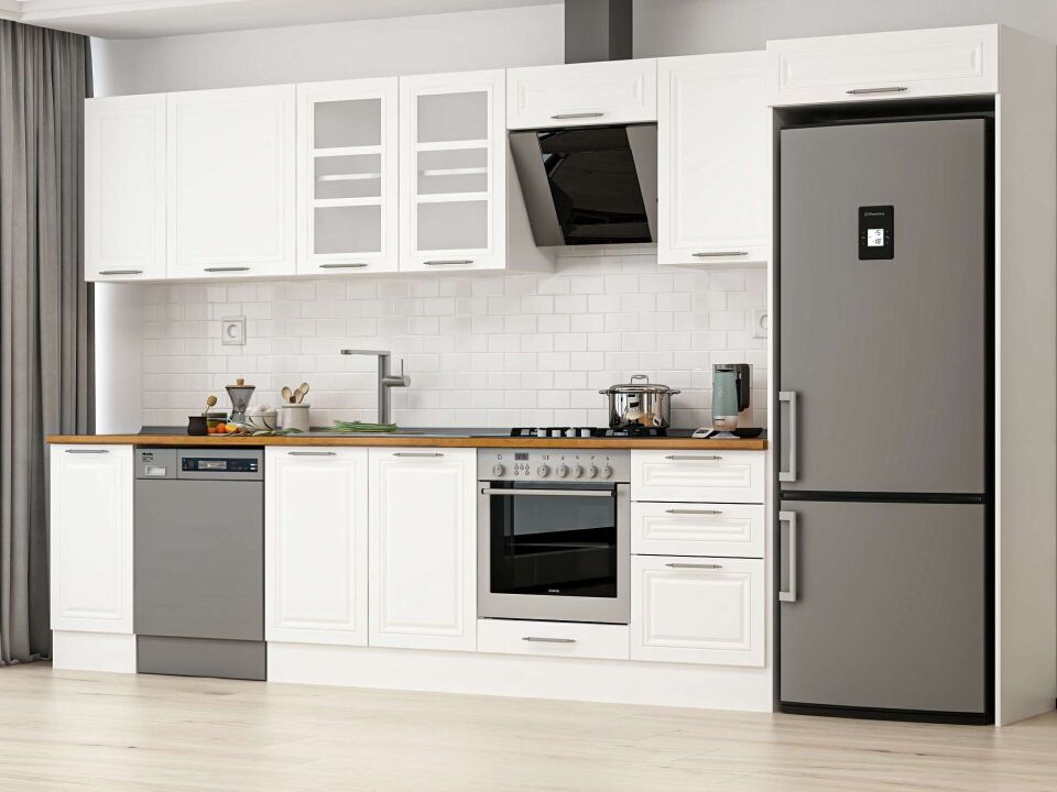 Alvinka 370X222 Cm Klasik Mebran Mutfak Dolabı Beyaz Beyaz Mb-E80S40S50-3