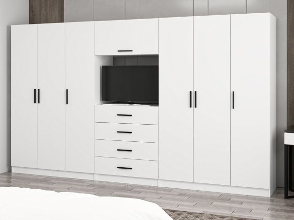 Kale 6 Kapaklı 4 Çekmeceli Tv Modüllü Dolap Beyaz 190CM