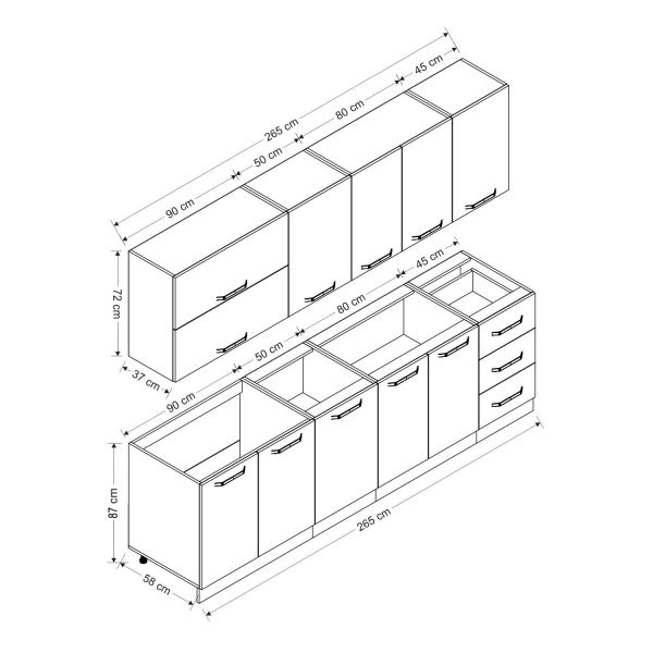Minar 265 Cm Mutfak Dolabı Beyaz Dore 265-D2