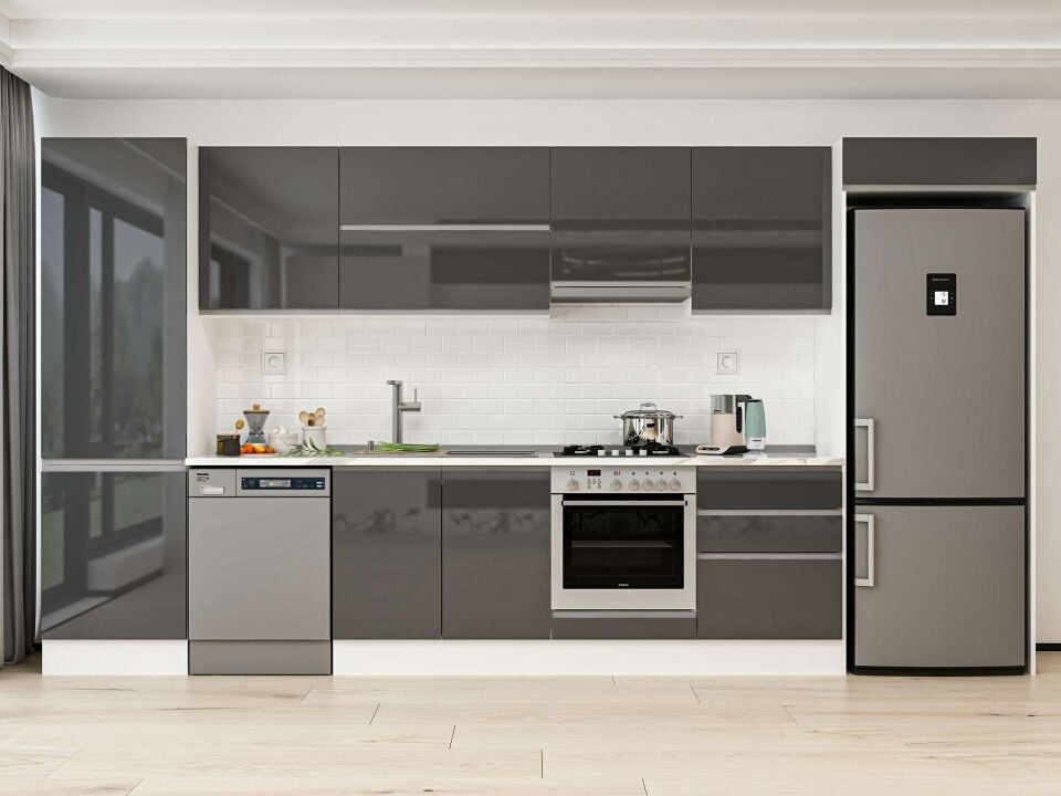 Alvinka 400X222 Cm High Gloss Mutfak Dolabı Mbb-E80B60S60-1 High Gloss | Antrasit - Mdf