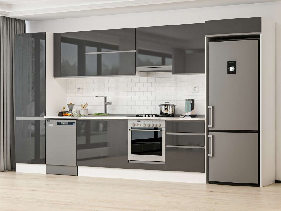 Alvinka 400X222 Cm High Gloss Mutfak Dolabı Mbb-E80B60S60-1 High Gloss | Antrasit - Mdf