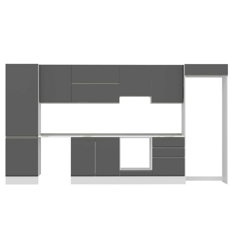 Alvinka 400X222 Cm High Gloss Mutfak Dolabı Mbb-E80B60S60-1 High Gloss | Antrasit - Mdf