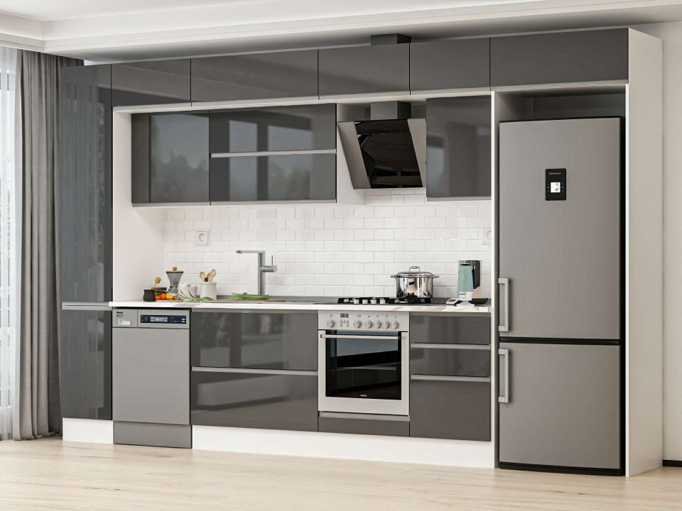 Alvinka 380X240 Cm High Gloss Mutfak Dolabı Mbb-E90B40S50-2 High Gloss | Antrasit - Mdf