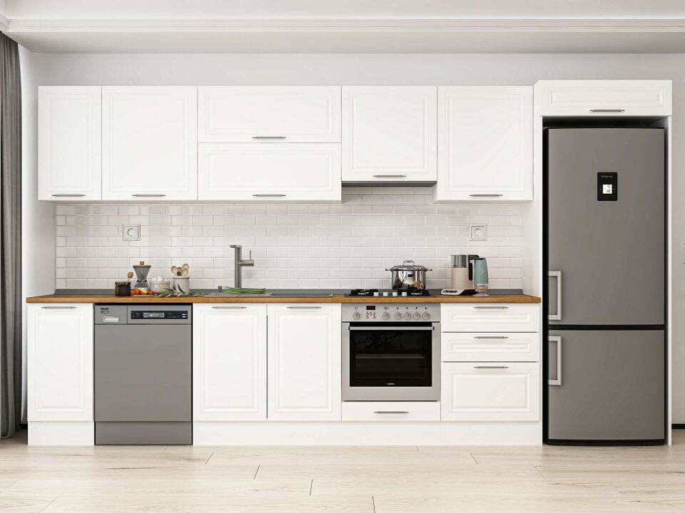 Alvinka 380X222 Cm Klasik Mebran Mutfak Dolabı Beyaz Beyaz Mb-E80S40S60-1