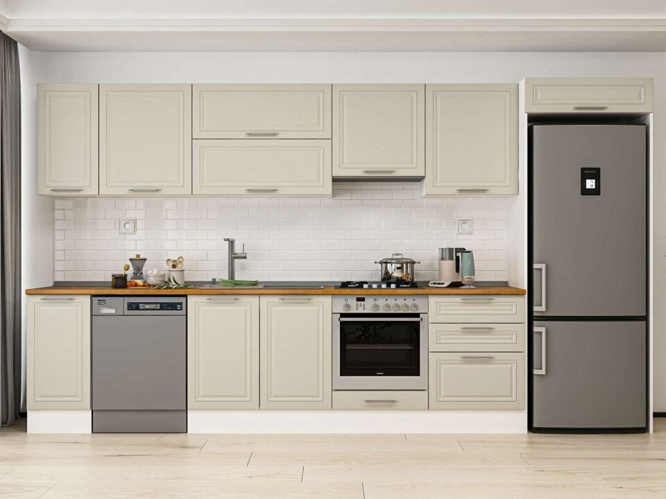 Alvinka 380X222 Cm Klasik Mebran Mutfak Dolabı Beyaz Beyaz Mb-E80S40S60-1