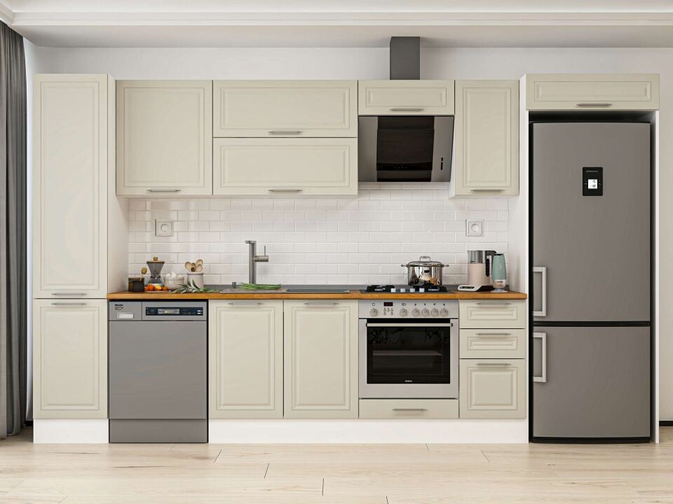 Alvinka 375X222 Cm Klasik Mebran Mutfak Dolabı Mbb-E90B45S40-2 Mebran | Kumtaşı - Mdf