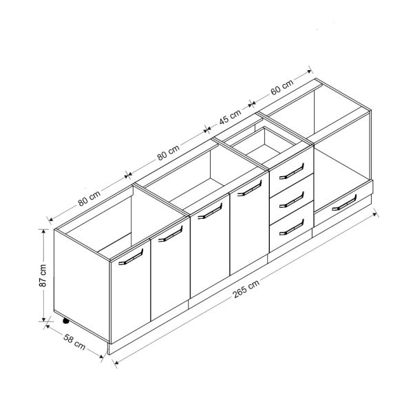 Minar 265 Cm Mutfak Dolabı Beyaz Dore 265-D3