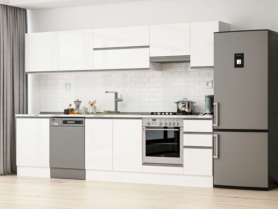 Alvinka 300X210 Cm High Gloss Mutfak Dolabı M-E80S60S40-1 High Gloss | Beyaz - Suntalam