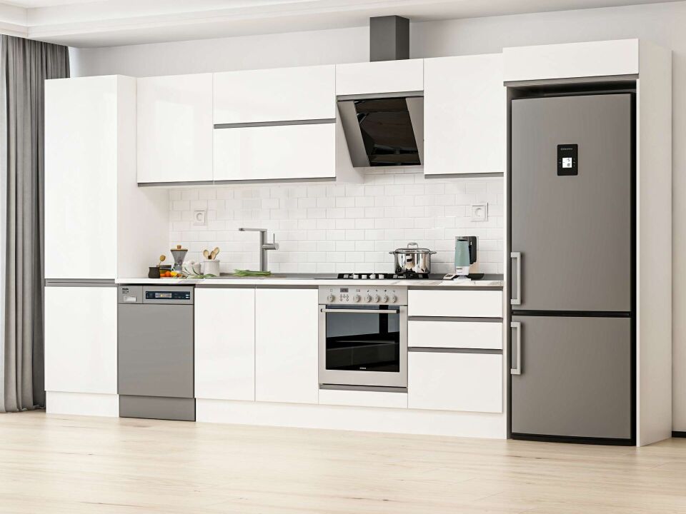 Alvinka 400X222 Cm High Gloss Mutfak Dolabı Mbb-E80B60S60-2 High Gloss | Beyaz - Suntalam