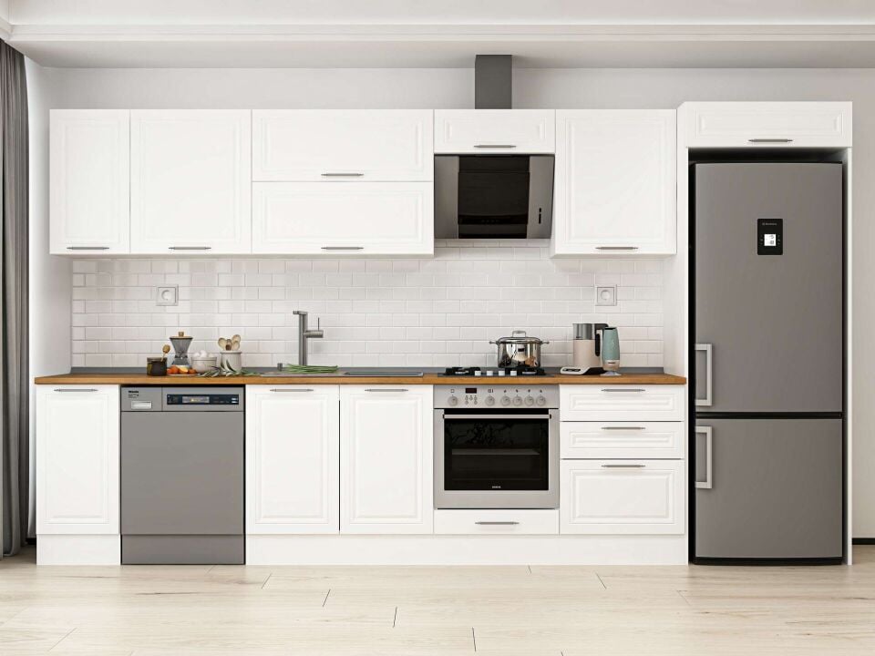 Alvinka 380X222 Cm Klasik Mebran Mutfak Dolabı Beyaz Beyaz Mb-E80S40S60-2