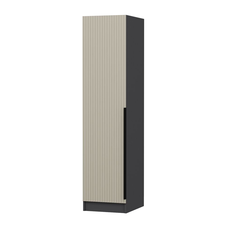 Minar Kale 1 Kapaklı Dolap Çizgili Mebran 190CM - Antrasit/Kumtaşı - Raflı