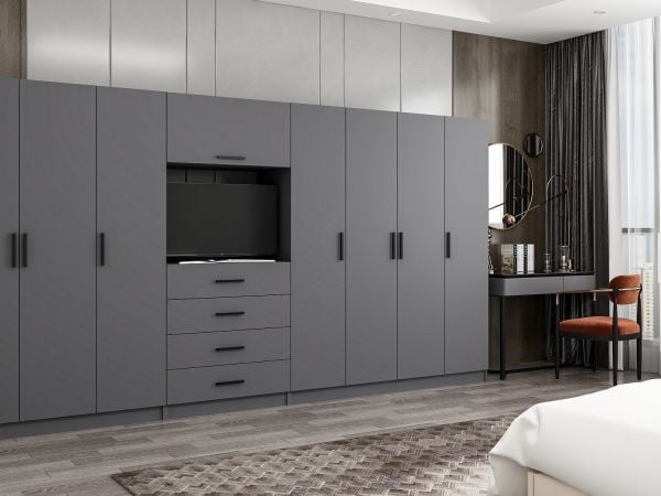 Kale 7 Kapaklı 8 Çekmeceli Tv Modüllü Dolap Antrasit