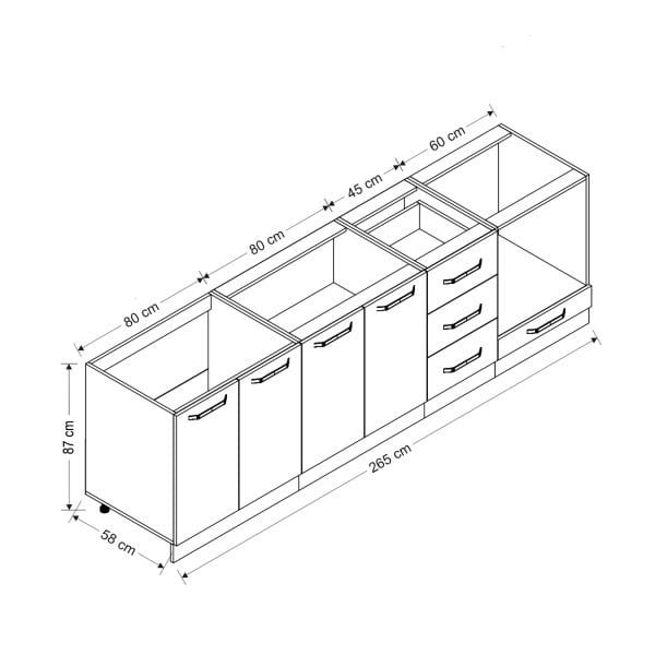 Minar 265 Cm Mutfak Dolabı Beyaz 265-B3-Alt Modül