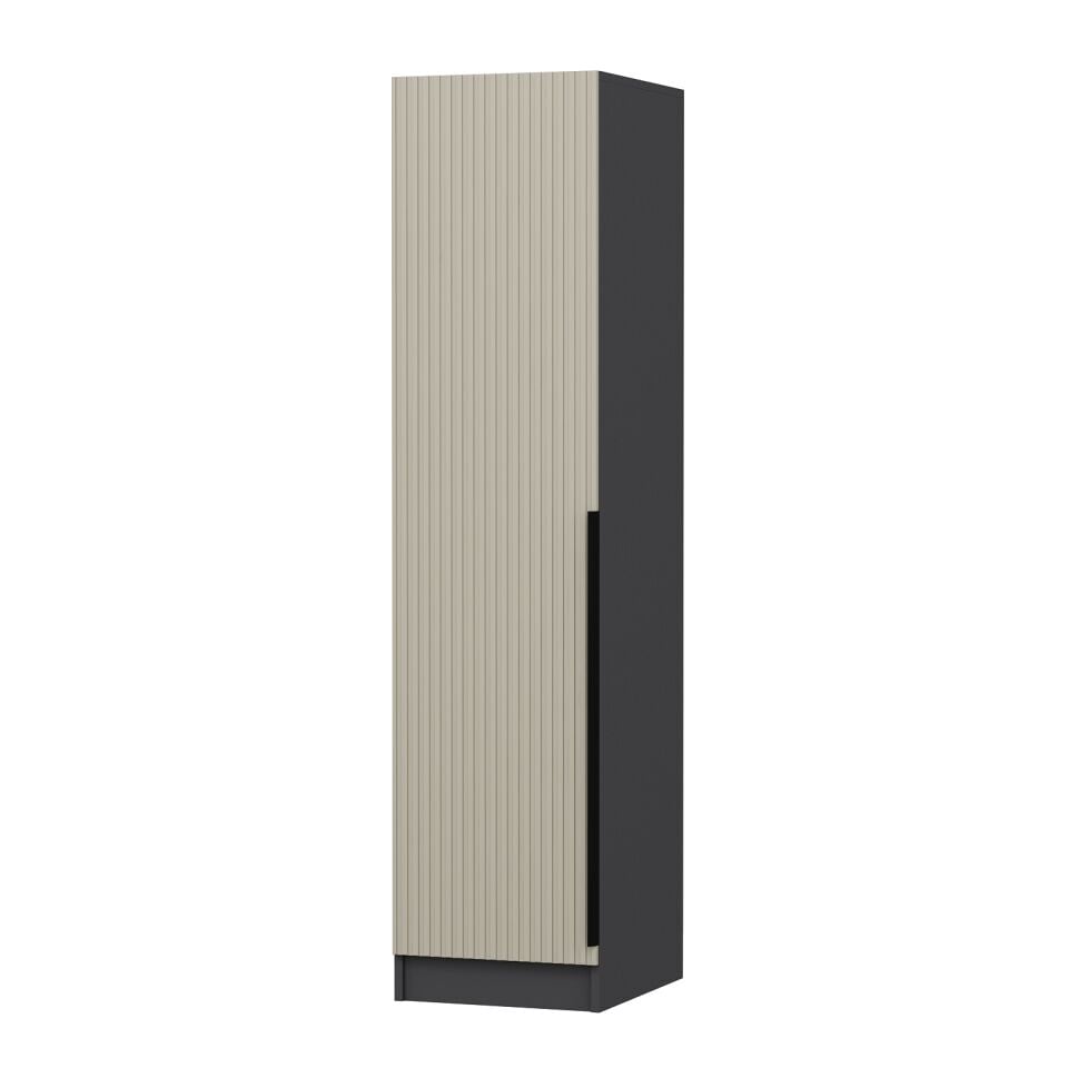 Minar Kale 1 Kapaklı Dolap Çizgili Mebran 210CM - Antrasit/Kumtaşı - Askılıklı