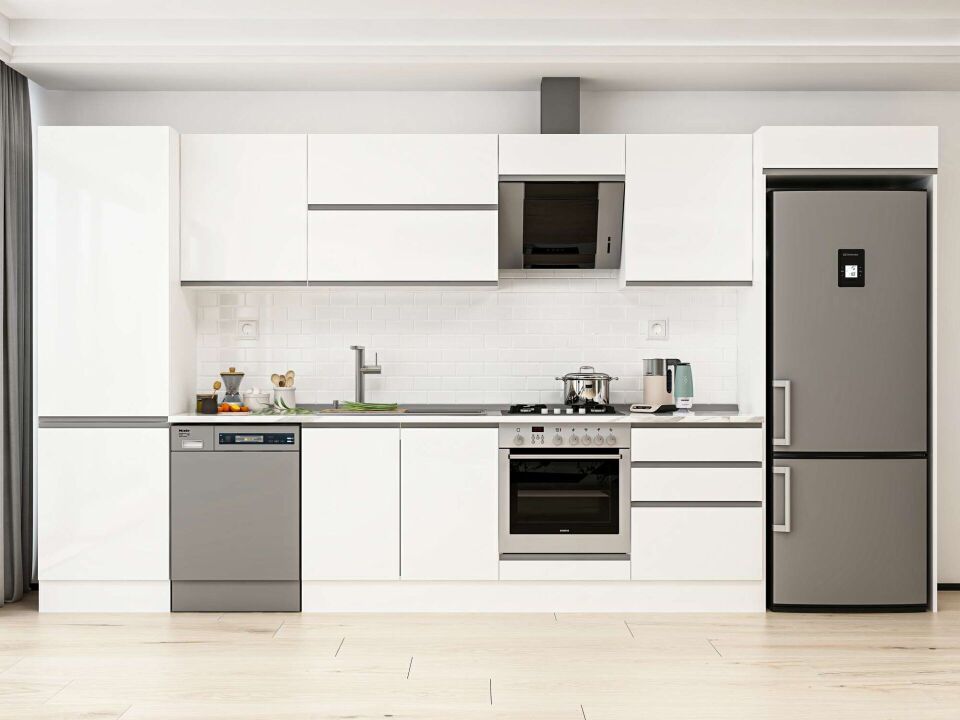 Alvinka 400X222 Cm High Gloss Mutfak Dolabı Mbb-E80B60S60-2 High Gloss | Beyaz - Mdf