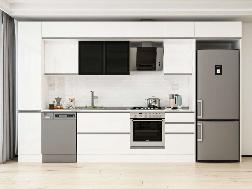 Alvinka 380X240 Cm High Gloss Mutfak Dolabı Mbb-E90B40S50-3 High Gloss | Beyaz - Mdf