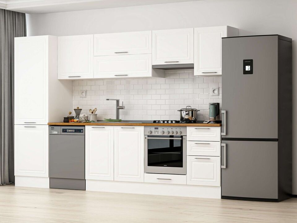 Alvinka 315X210 Cm Klasik Mebran Mutfak Dolabı Mb-E90B60S45-1 Mebran | Beyaz - Mdf