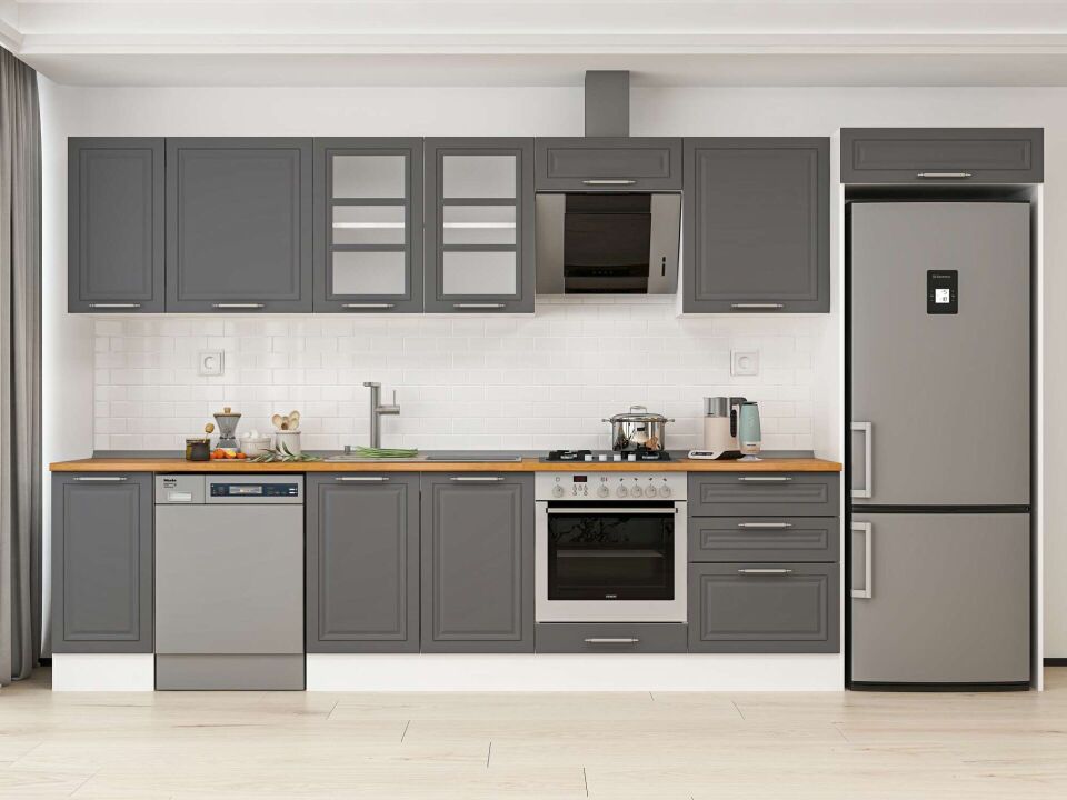 Alvinka 380X222 Cm Klasik Mebran Mutfak Dolabı Beyaz Beyaz Mb-E80S40S60-3