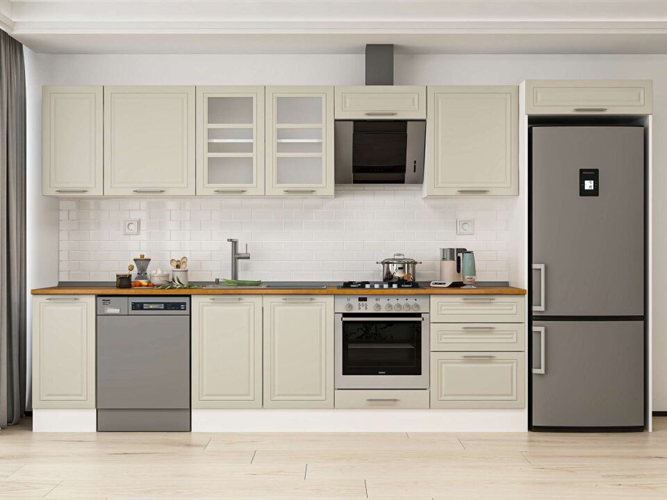 Alvinka 380X222 Cm Klasik Mebran Mutfak Dolabı Beyaz Beyaz Mb-E80S40S60-3